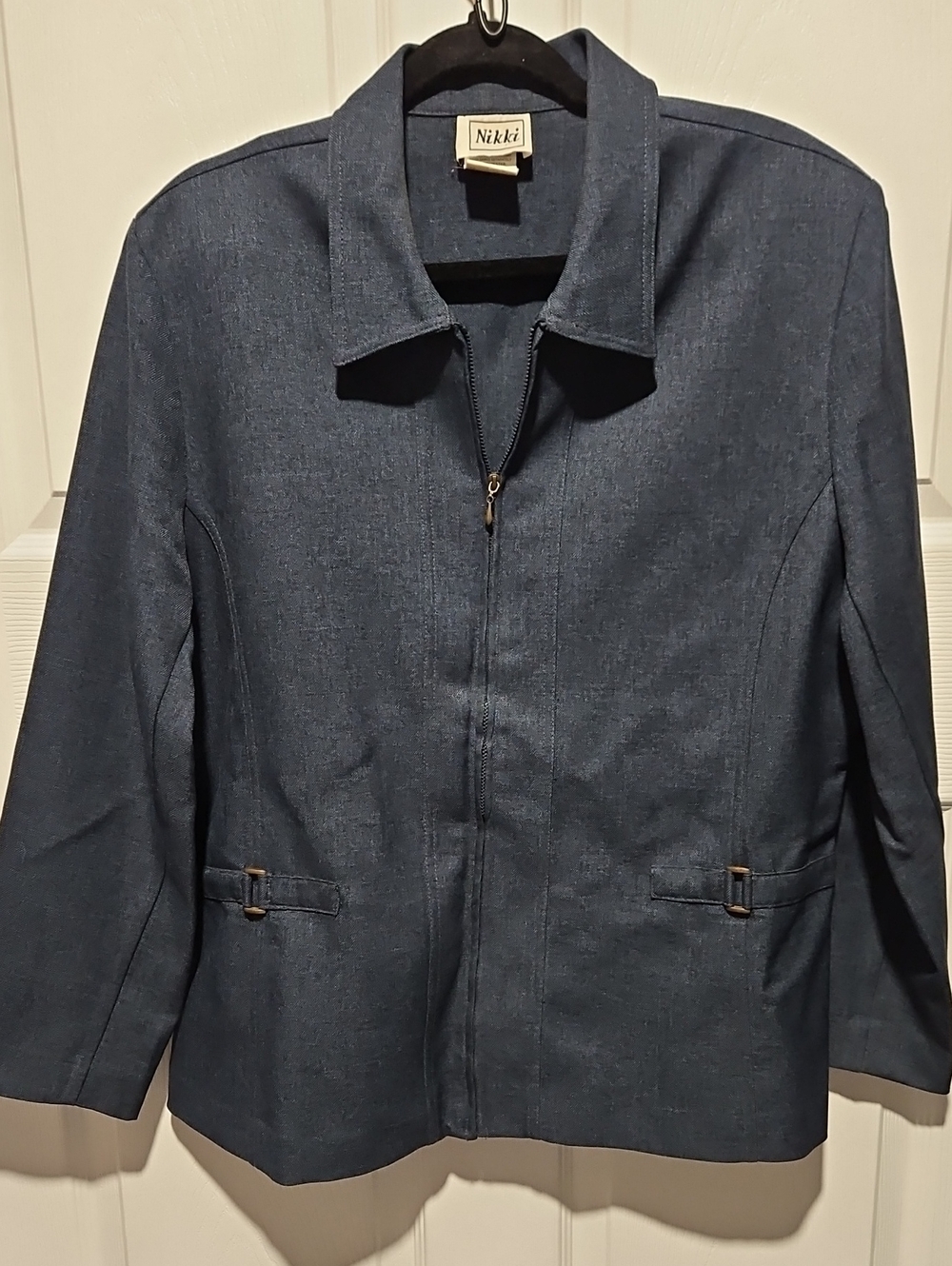 Vintage Nikki Women's Size 16 Full Zip Denim Chambray Jacket Blue 90s Y2K